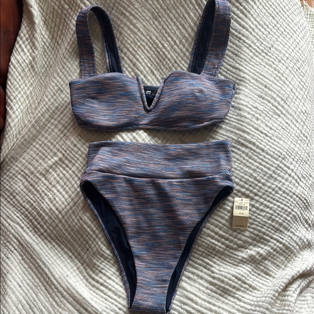 Aerie Blue and Pink Textured Bikini Set